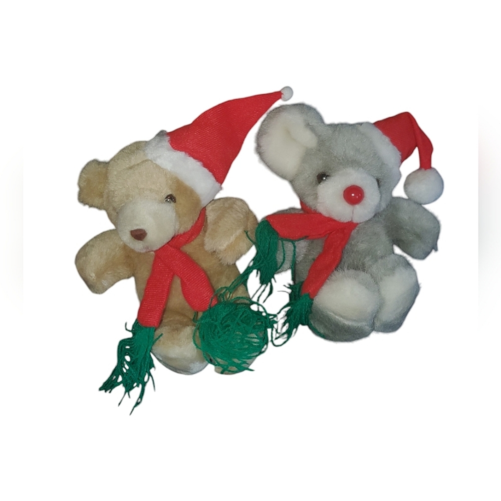 Vintage Christmas mouse and bear plushies